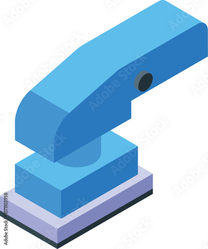 Electric sander smoothing a surface, viewed from an isometric perspective