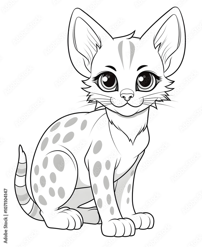 Fototapeta premium Adorable Egyptian Mau Cat Coloring Page for Kids