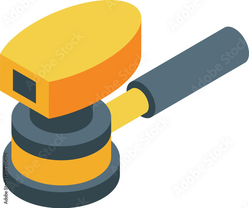 Isometric view of an orbital sander, a power tool used for sanding wood, metal, and other materials