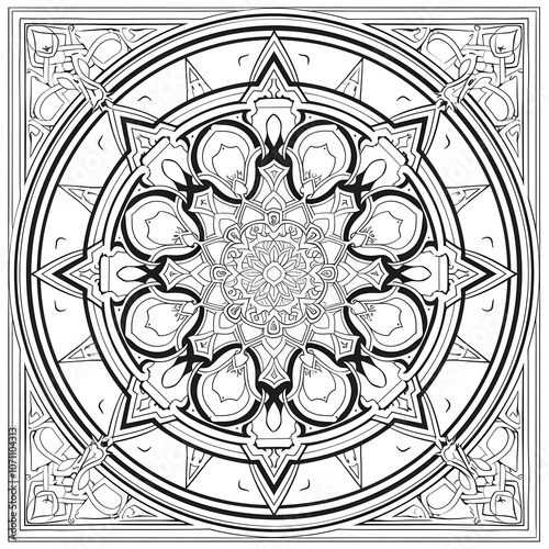 Intricate Mandala Coloring Page for Kids and Relaxation photo