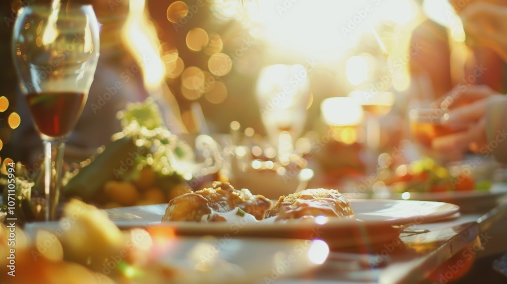 A defocused scene of laughter and full stomachs A defocused scene of laughter and full stomachs