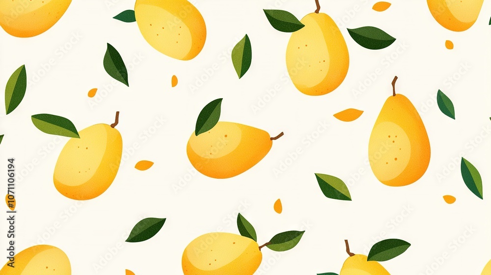 Pattern of Lemons & Pears with Green Leaves on White Background with White Rectangle Frame Pattern of Lemons & Pears with Green Leaves on White Background with White Rectangle Frame