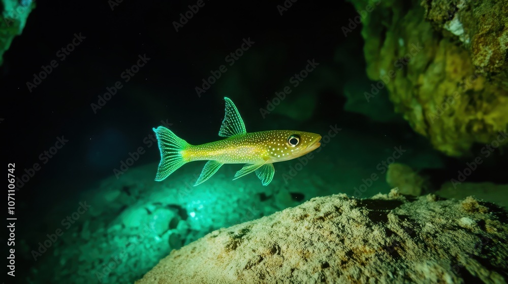 Ethereal Fish Swimming in Dark Waters of Deep Cave