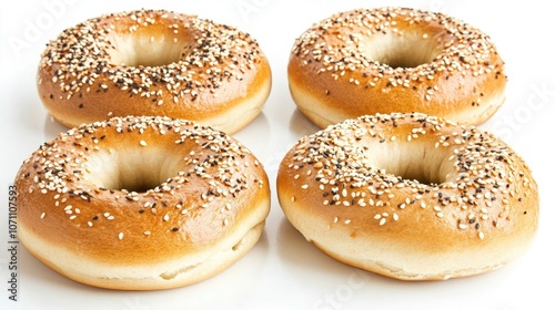 Delicious Sesame Seed Bagels Arranged on a Clean Surface Generative AI