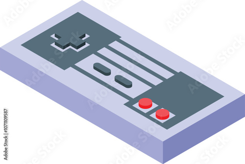Isometric view of a retro gamepad controller, symbolizing video games, entertainment, and nostalgia