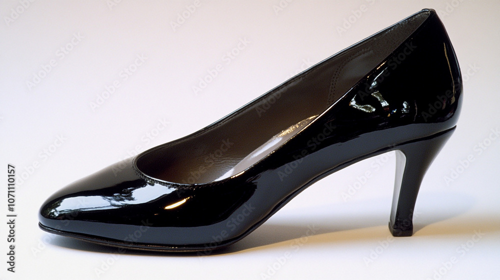Black Patent Leather High Heel Shoe Isolated on White Background Black Patent Leather High Heel Shoe Isolated on White Background