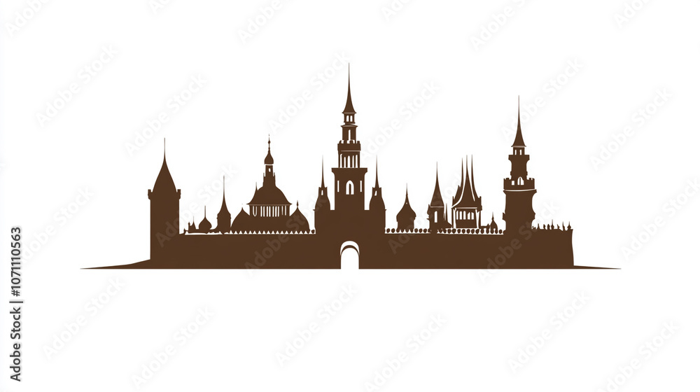 Medieval City Skyline Silhouette with Towers and Gate Illustration Medieval City Skyline Silhouette with Towers and Gate Illustration