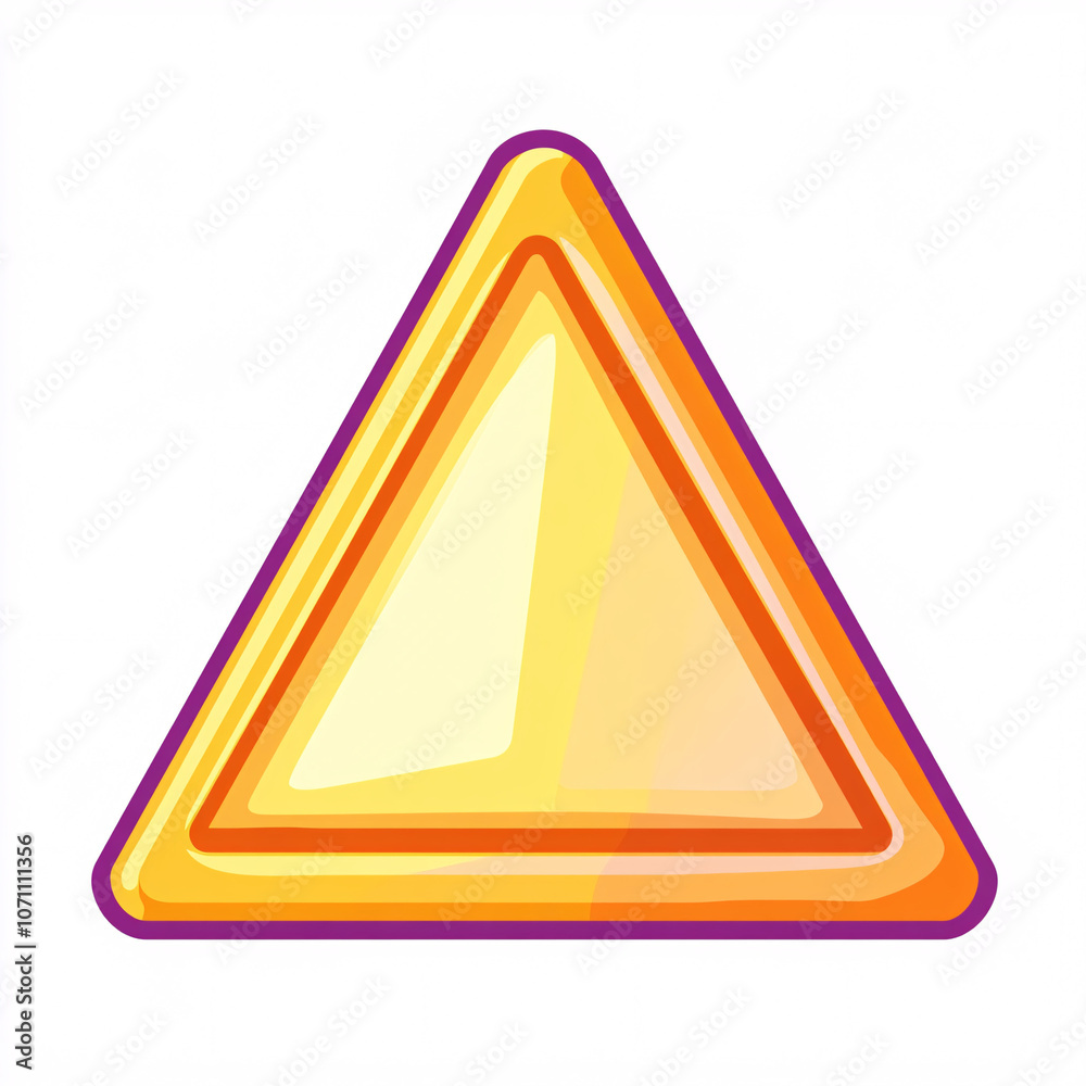 A bright yellow triangle shape with a glossy finish and purple outline, showcasing a minimalist design. A bright yellow triangle shape with a glossy finish and purple outline, showcasing a minimalist design.