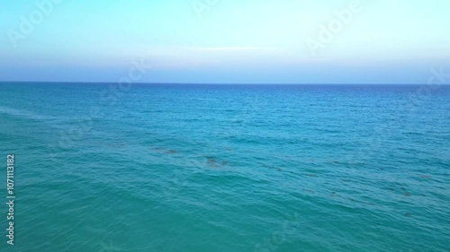 Wallpaper Mural Panning from the sea to the coast. Seeing large hotel buildings in the distance. Sea with crystal blue water and fast currents. At sunrise. Torontodigital.ca