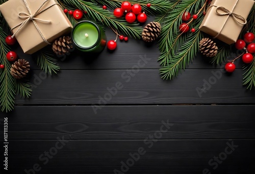 christmas table top with mistle toe and holiday decoration