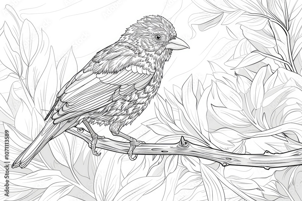 Coloring book illustration of a hedge accent bird perched on a branch Coloring book illustration of a hedge accent bird perched on a branch