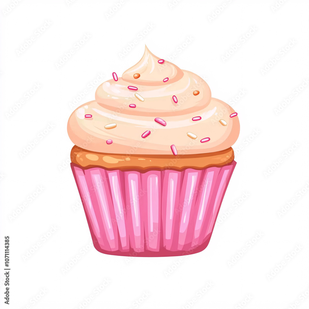 A delightful pink cupcake topped with creamy frosting and colorful sprinkles, perfect for celebrations and sweet indulgence. A delightful pink cupcake topped with creamy frosting and colorful sprinkles, perfect for celebrations and sweet indulgence.