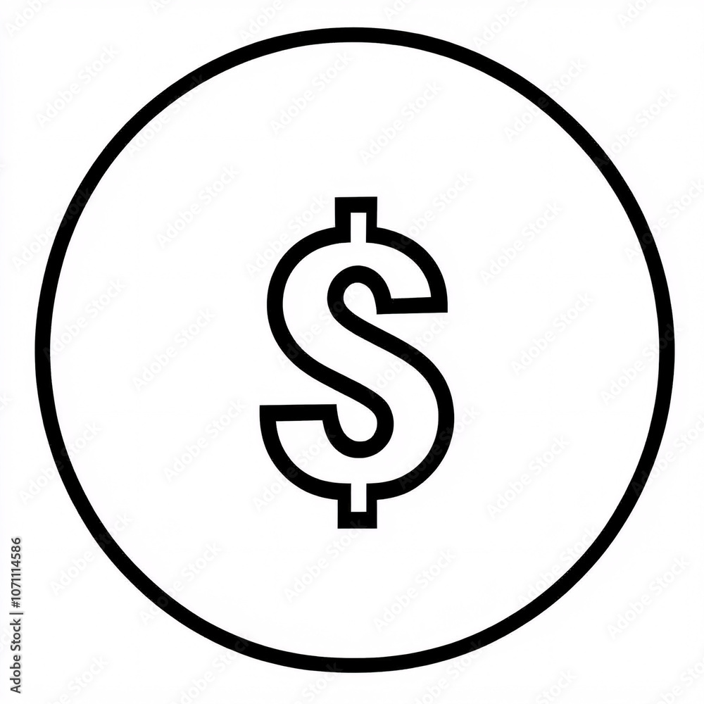 A simple black-and-white illustration of a dollar sign enclosed in a circular outline, symbolizing money and finance. A simple black-and-white illustration of a dollar sign enclosed in a circular outline, symbolizing money and finance.