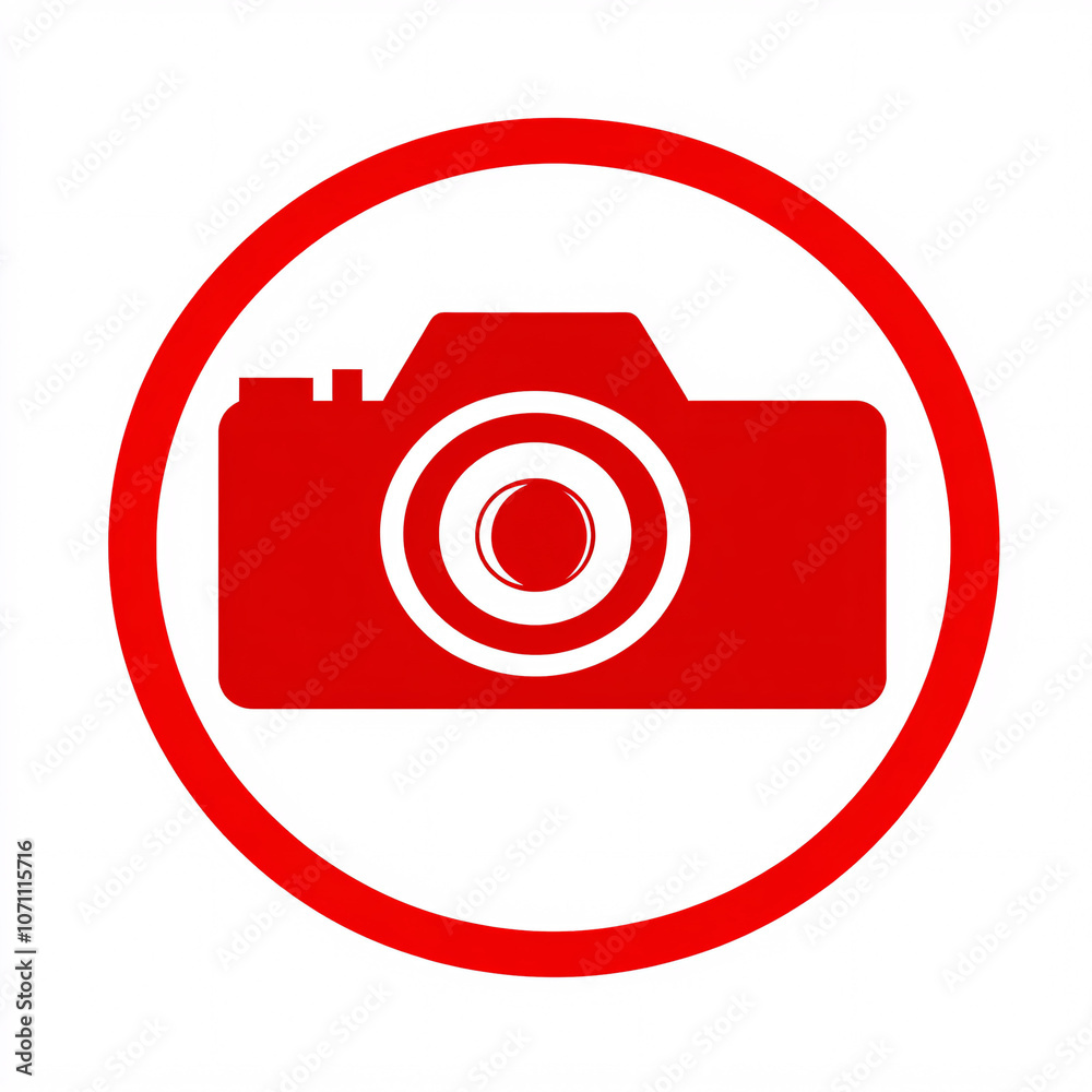 A simple red camera icon enclosed in a circular border, symbolizing photography and visual media. A simple red camera icon enclosed in a circular border, symbolizing photography and visual media.
