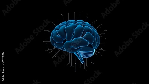 Brain with Circuit Patterns on Dark Background Representing AI Innovation