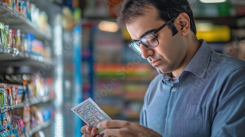 Man Checking Lottery Ticket in Store During Daylight
