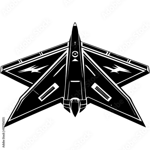 Stealth Fighter Jet: A bold, black silhouette of a futuristic fighter jet, its sleek lines and sharp angles scream speed and power. Perfect for designs that demand a sense of danger, speed.