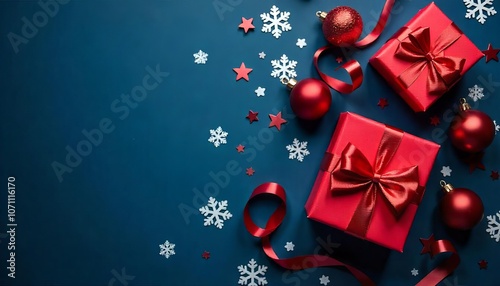 Christmas Blue table top decoration with empty space 