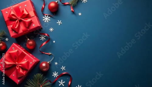 Christmas Blue table top decoration with empty space 