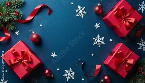 Christmas Blue table top decoration with empty space 