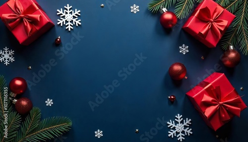 Christmas Blue table top decoration with empty space 