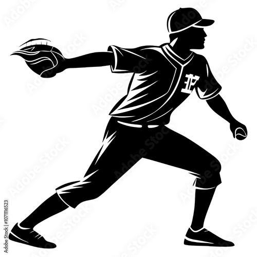 Baseball Player Silhouette:  A powerful silhouette of a baseball player in mid-pitch, showcasing the intensity and focus required for a perfect throw.  