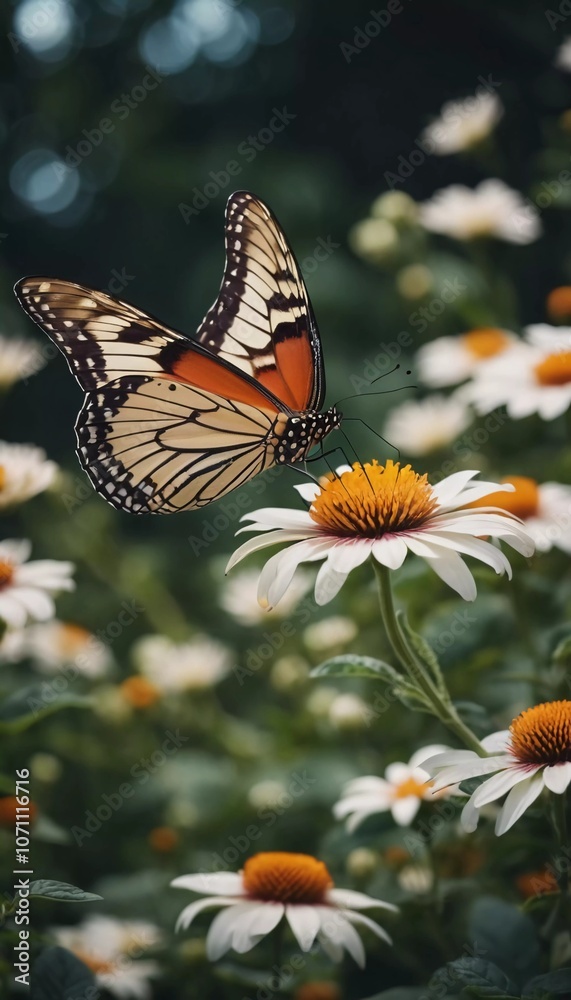 A group of striking butterflies dances gracefully around blooming flowers in a colorful garden. The bright blossoms create a lively atmosphere under the warm sunlight. Generative AI A group of striking butterflies dances gracefully around blooming flowers in a colorful garden. The bright blossoms create a lively atmosphere under the warm sunlight. Generative AI