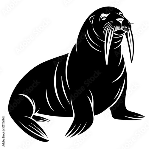 Walrus Silhouette: A bold, black-and-white silhouette of a walrus, showcasing its iconic tusks and powerful presence. The image evokes a sense of strength, resilience.