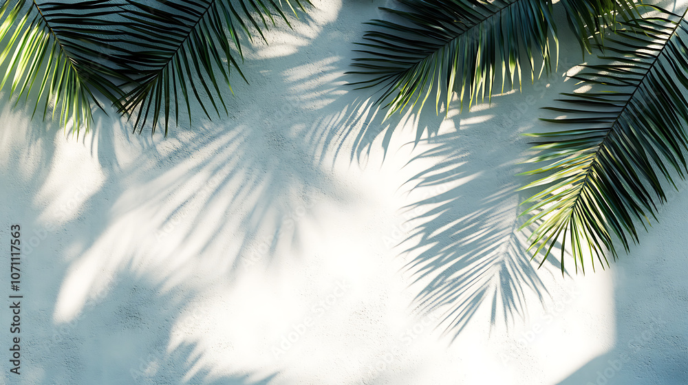 Abstract shadow of palm leaves on the white wall from early morning sunlight, Shadow of leaf on the wall, Transparent soft light and shadows from branches, plant, foliage, Product presentation, mockup Abstract shadow of palm leaves on the white wall from early morning sunlight, Shadow of leaf on the wall, Transparent soft light and shadows from branches, plant, foliage, Product presentation, mockup