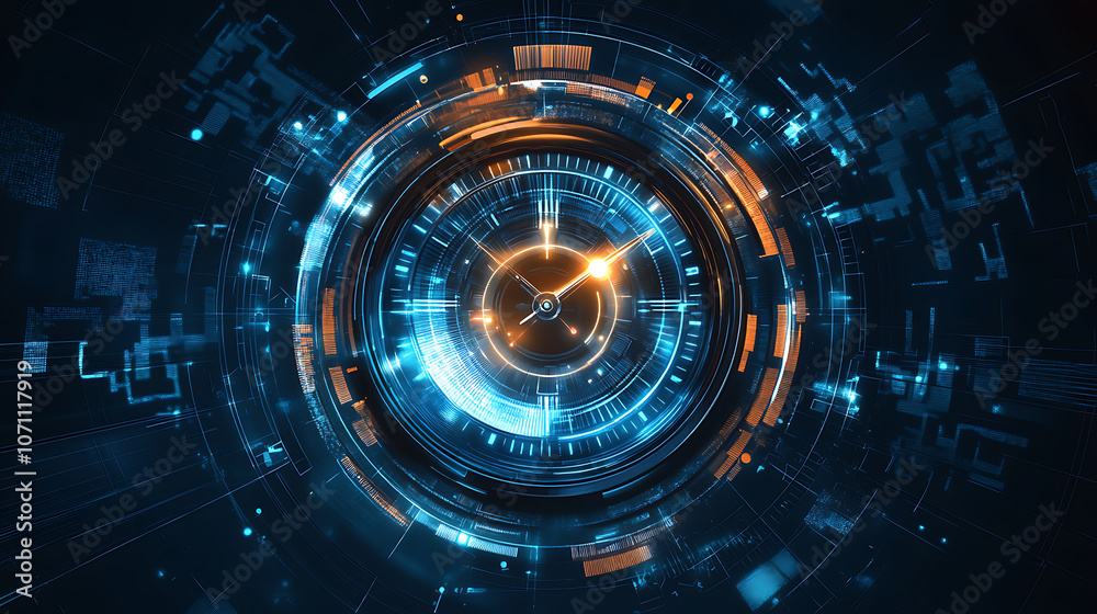 Abstract futuristic technology background featuring a time machine and clock concept that can rotate the hands of the clock, vector illustration Abstract futuristic technology background featuring a time machine and clock concept that can rotate the hands of the clock, vector illustration
