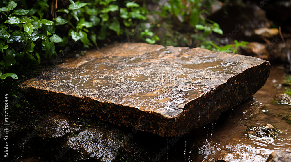 A natural stone protected with a moisture and mold-resistant liquid, ensuring hydrophobicity by repelling water droplets A natural stone protected with a moisture and mold-resistant liquid, ensuring hydrophobicity by repelling water droplets