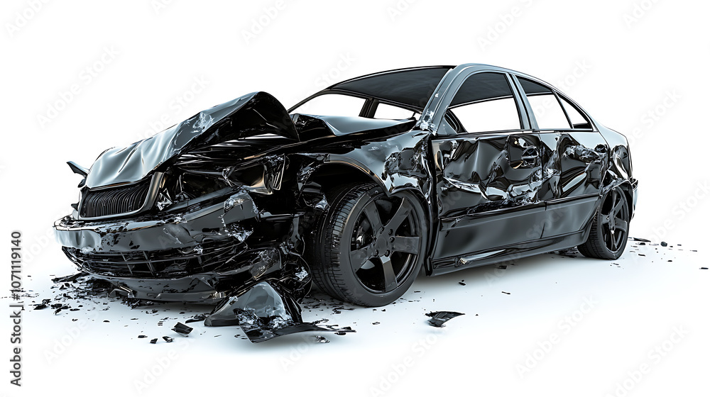 Black car accident, isolated on a white background Black car accident, isolated on a white background