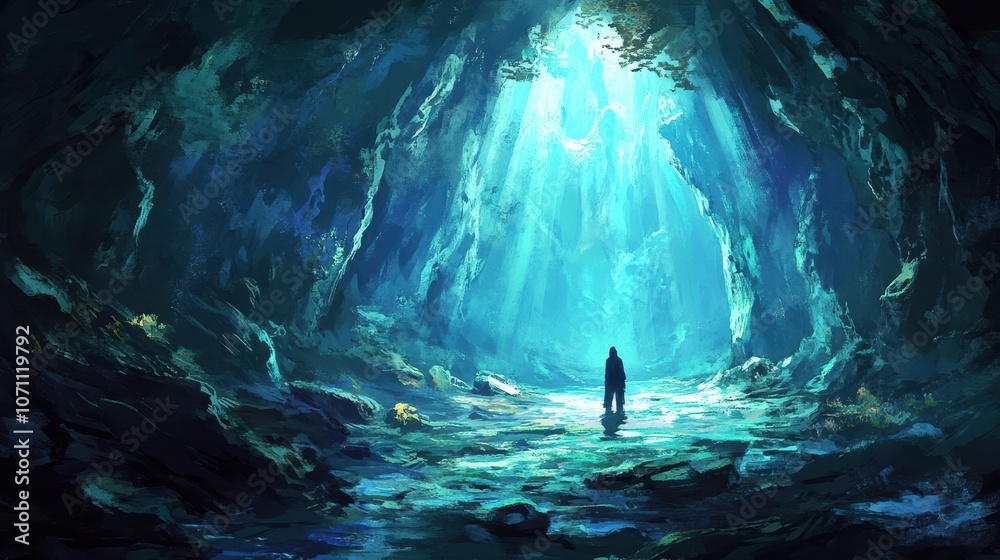 Obraz premium Mystical Cave with Ethereal Light Rays