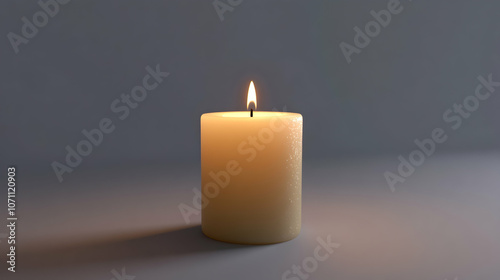 Candlelight Reflection: Illustrate a solitary burning candle on a plain white background, glowing softly and symbolizing peace and reflection.Generated by AI 