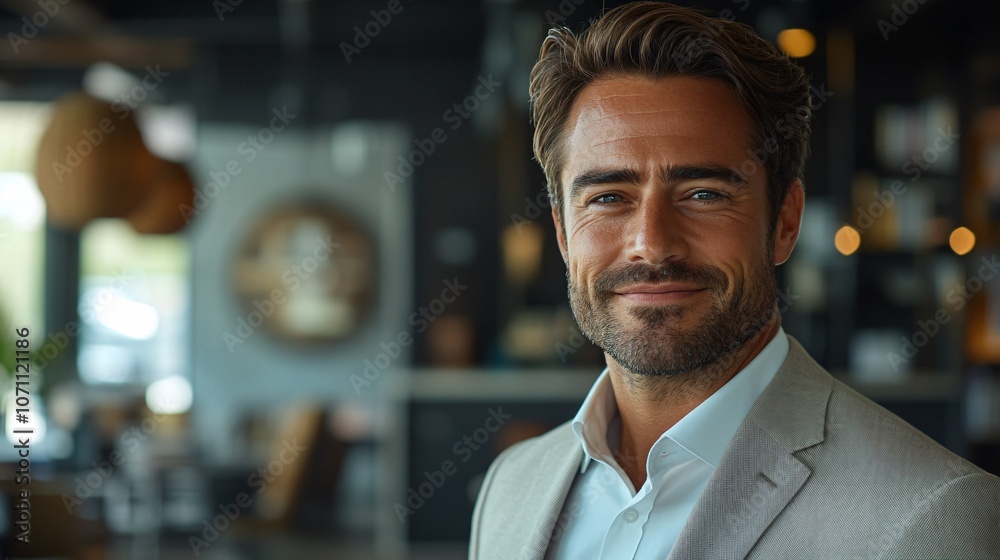 Portrait of confident smiling businessman in a stylish light suit Portrait of confident smiling businessman in a stylish light suit