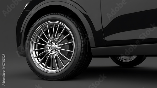 Closeup on tyre of a generic and unbranded black car