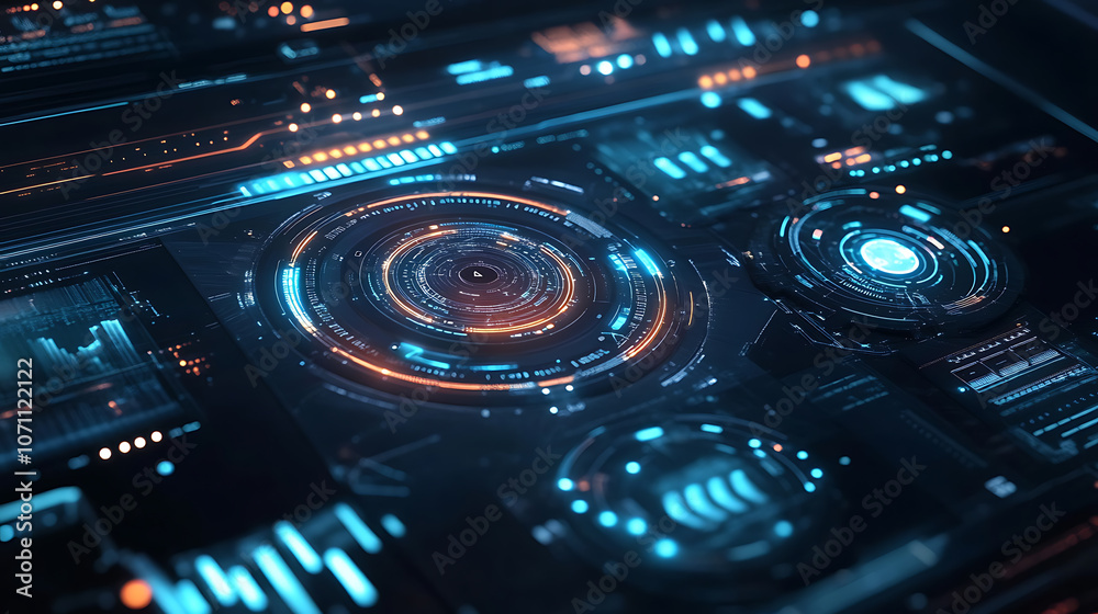 Obraz premium Futuristic digital user interface with glowing circular elements