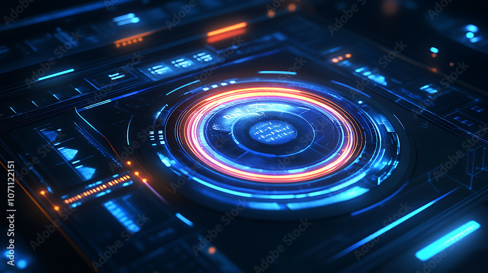 Futuristic digital user interface with glowing circular elements Futuristic digital user interface with glowing circular elements
