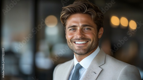 close-up portrait of confident smiling businessman in office