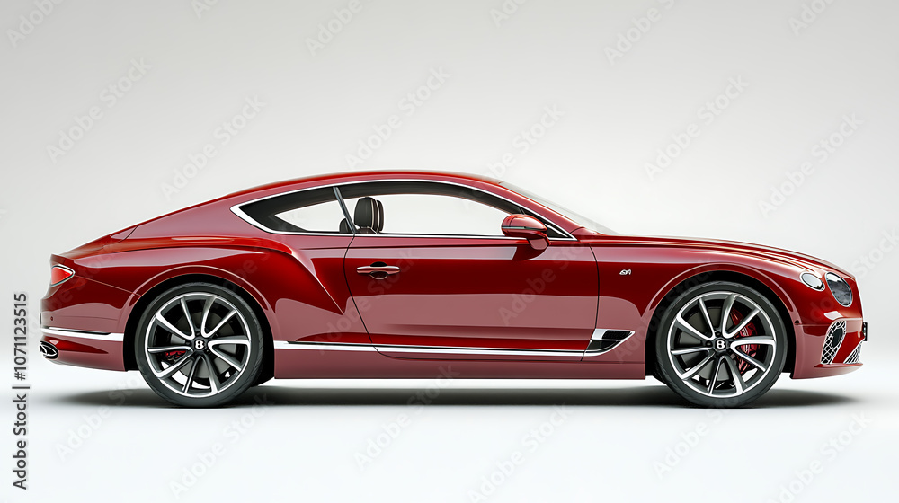 Naklejka premium Lateral view of a generic and unbranded red luxury car on a white background