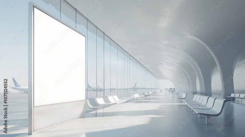 Fototapeta premium blank vertical billboard mockup at airport with copy space for advertisement or media content commercial marketing concept digital 3d illustration