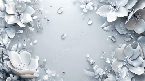 Fototapeta Naklejka Na Ścianę i Meble -  Elegant 3D floral background with silver and white flowers