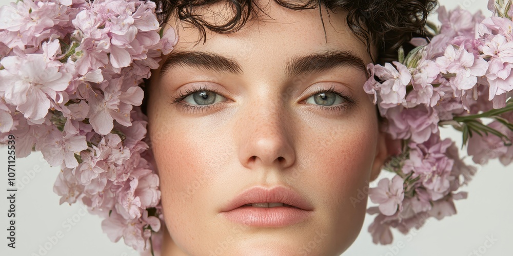 Close-Up Portrait of a Woman with Flowers in Her Hair. Close-Up Portrait of a Woman with Flowers in Her Hair.