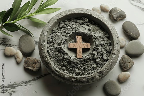 Symbol of Faith and Repentance: Cross and Ashes in a Bowl