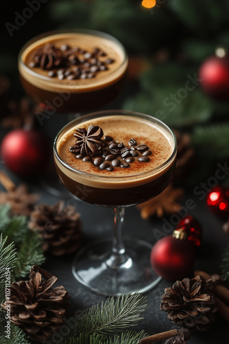 Two glasses of espresso martini with decoration on the top