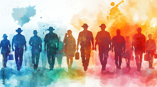 Wallpaper Mural group of workers in watercolor style abstract artistic illustration Torontodigital.ca