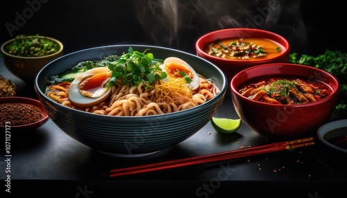 Delicious Authentic Bowl of Ramen Noodles with Toppings