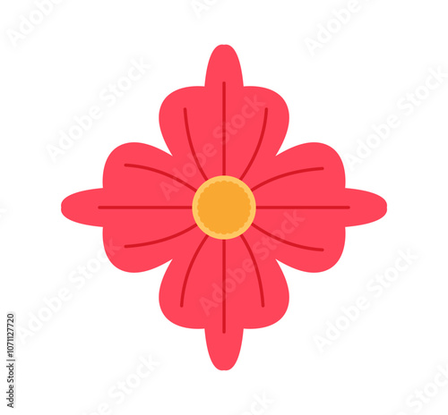 Flower icon top view. Red floral pattern. Bloom and blossom plant. Spring and summer season. Natural ornament. Flora and wildlife. Flat vector illustration