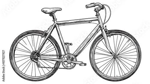 Vector illustration of a black line bicycle, featuring a fixed gear and single speed, isolated on white background photo