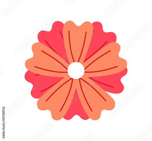 Flower icon top view. Red floral pattern. Bloom and blossom plant. Gardening and botany, horticulture. Sticker for social networks and messengers. Flat vector illustration